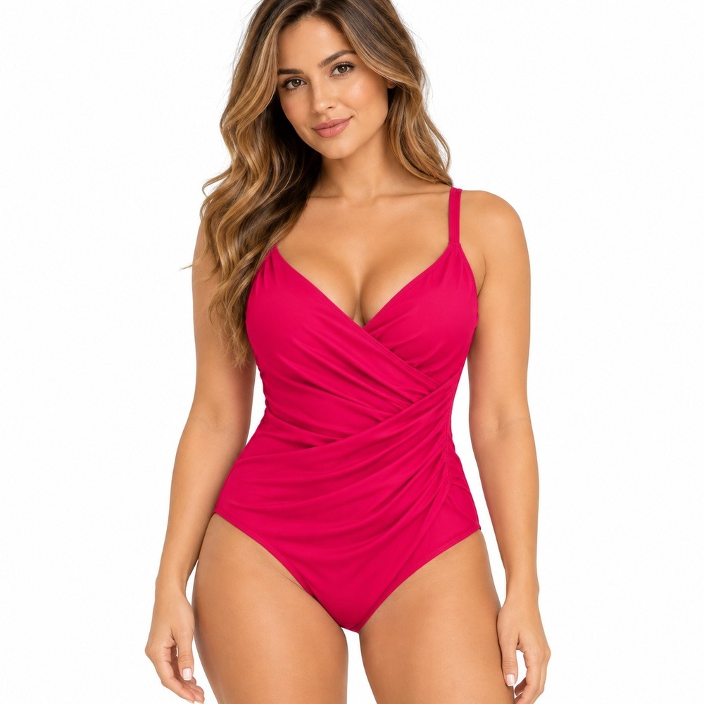 Miraclesuit Womens Pink Sanibel Surplice One Piece Swimsuit Tummy Control 10
